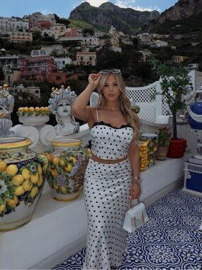 Polka Dot Two-Piece Crop Top & Skirt Set - White & Black